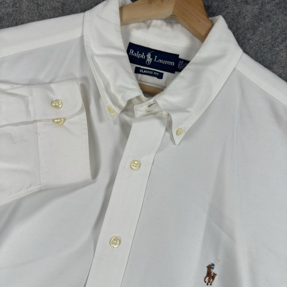 Ralph Lauren Shirt Mens XL 17.5 32/33 White Long Sleeve Button Down Flesh Pony